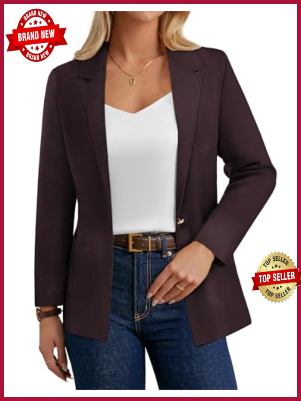 Open Front Knit Sweater Blazer Long Sleeve Work Office Cardigan with Pockets